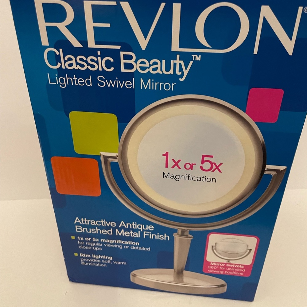 Revlon swivel illuminating mirror in brushed nickel brand new